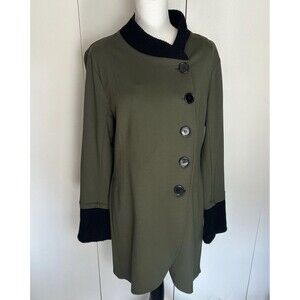 Venus Coat Jacket Women’s Size 14 Hip Olive Green Black Big Buttons Front Long